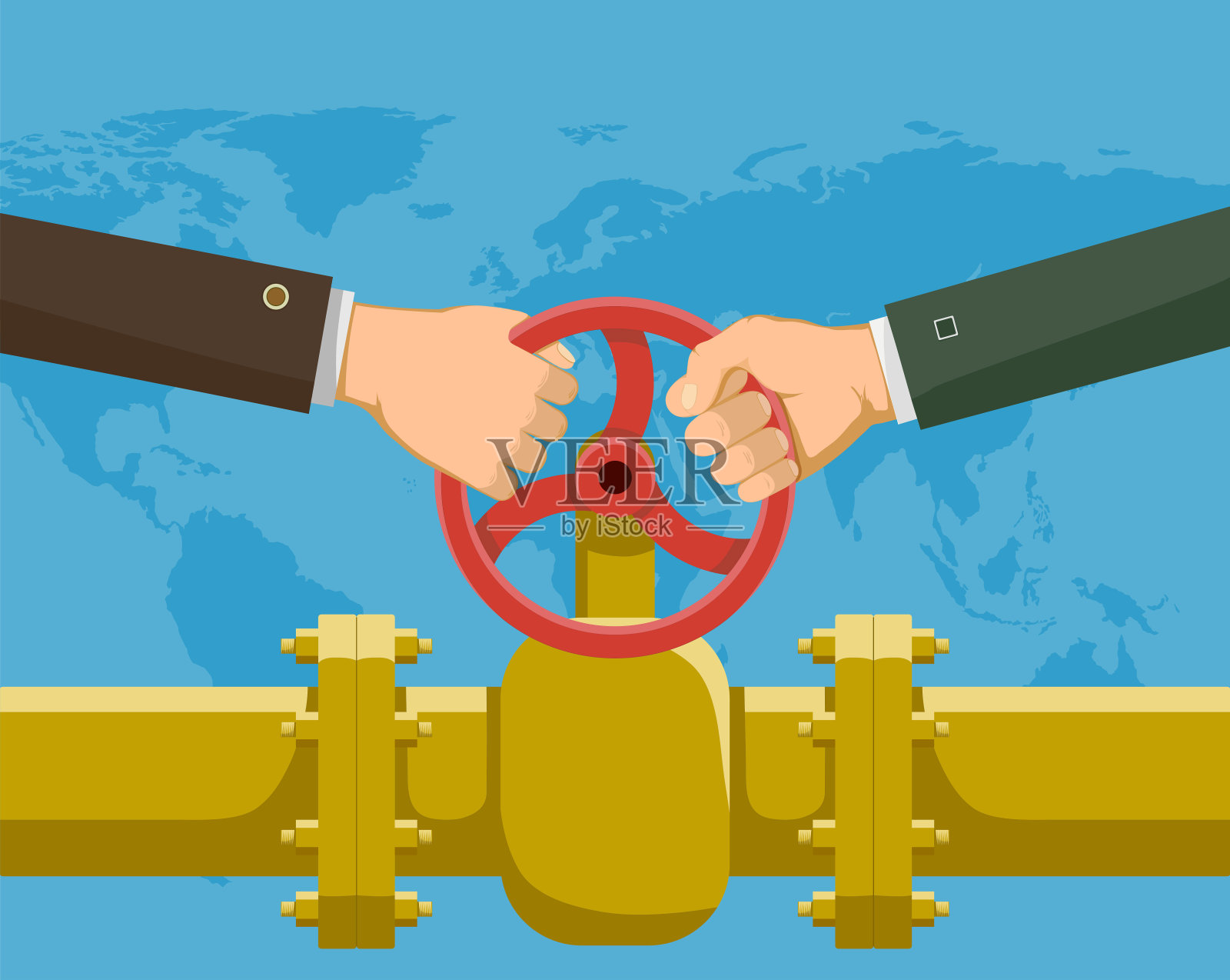 两个人拿着天然气管道的阀门插画图片素材