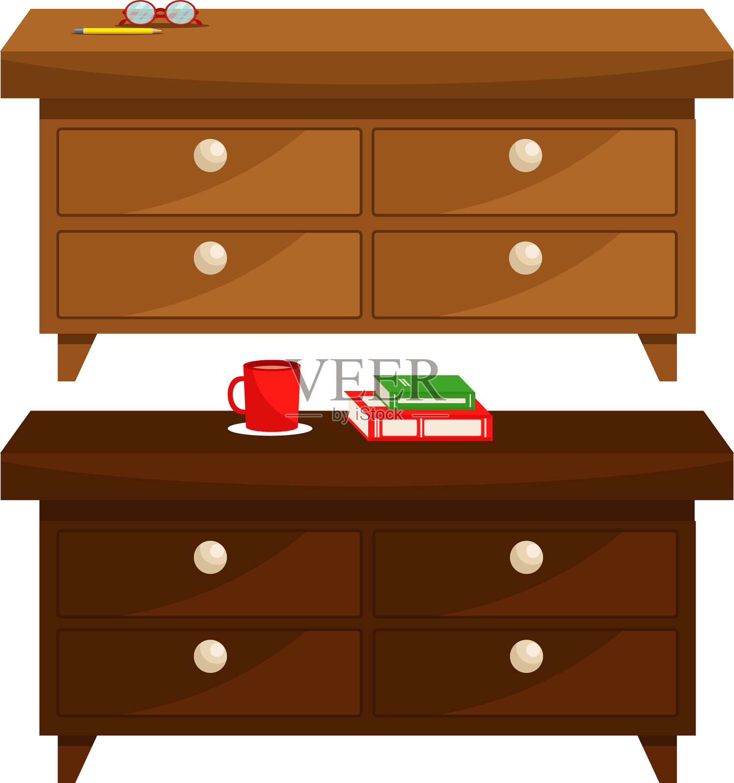 摆放两张深浅不同的木桌设计元素图片