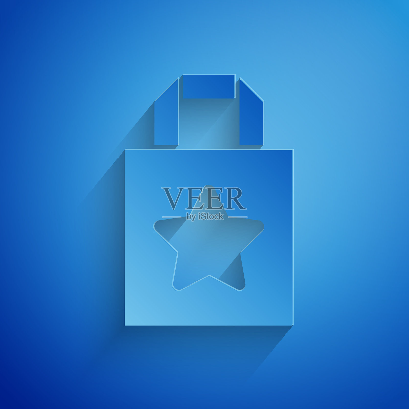 纸切纸购物袋图标孤立在蓝色插画图片素材