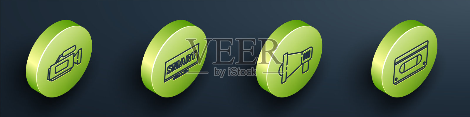 设置等距电影摄像机屏幕电视与智能图标素材