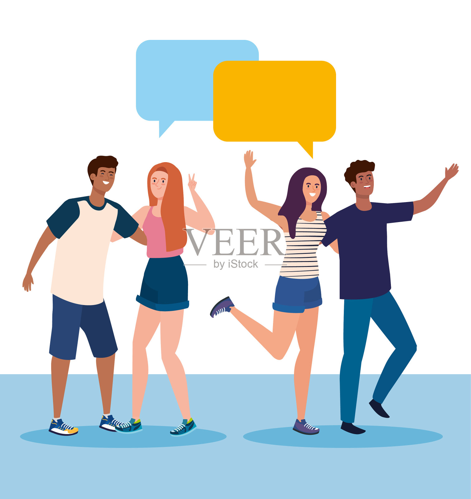 快乐的人物,年轻人谈论友谊插画图片素材