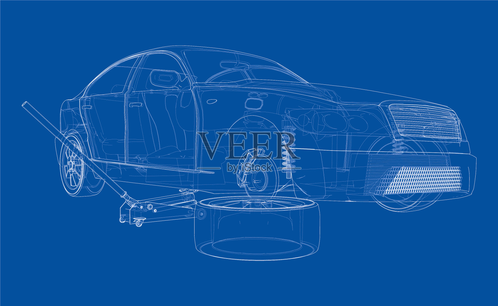 概念车与地板车千斤顶插画图片素材