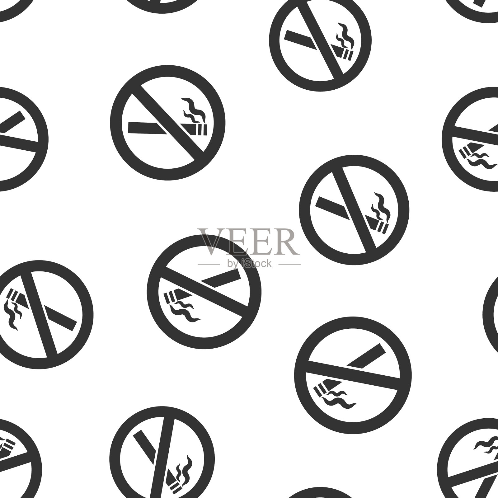 禁止吸烟标志图标在平式香烟上插画图片素材