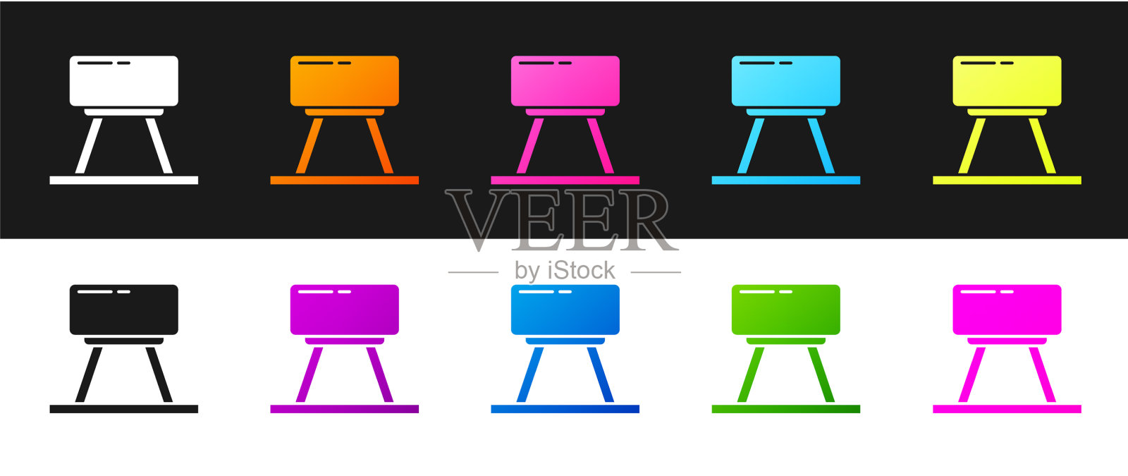 设置鞍马图标隔离在黑色和白色图标素材