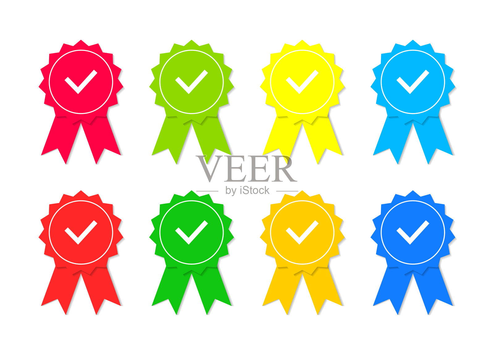 图标的品质。邮票与优质标志检查,最好的质量,保证。有批准印章的证书。产品优良的奖励徽章。满意的象征。丝带与奖牌。向量插画图片素材