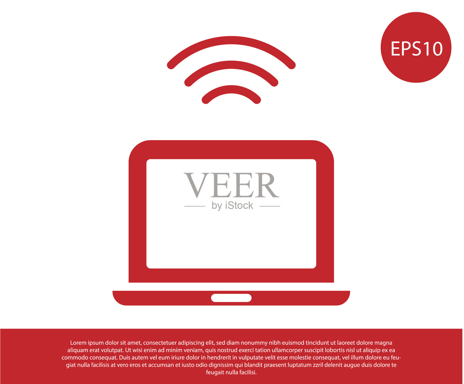 红色无线笔记本电脑图标隔离在白色插画图片素材