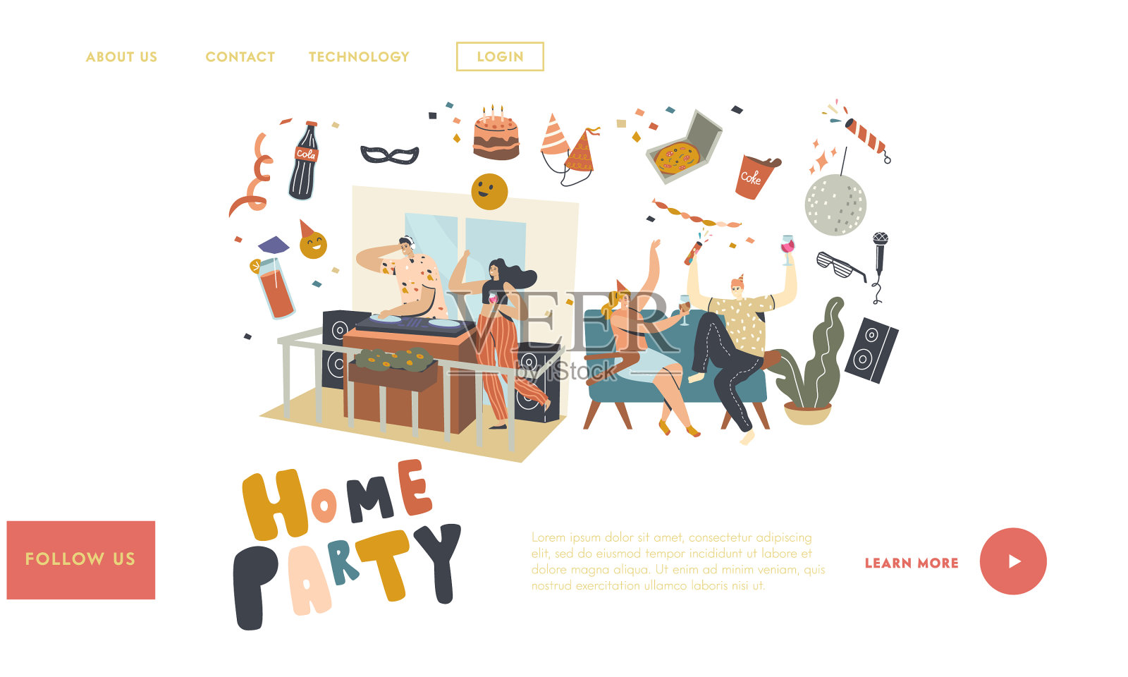 有DJ的生日家庭聚会或节日活动插画图片素材