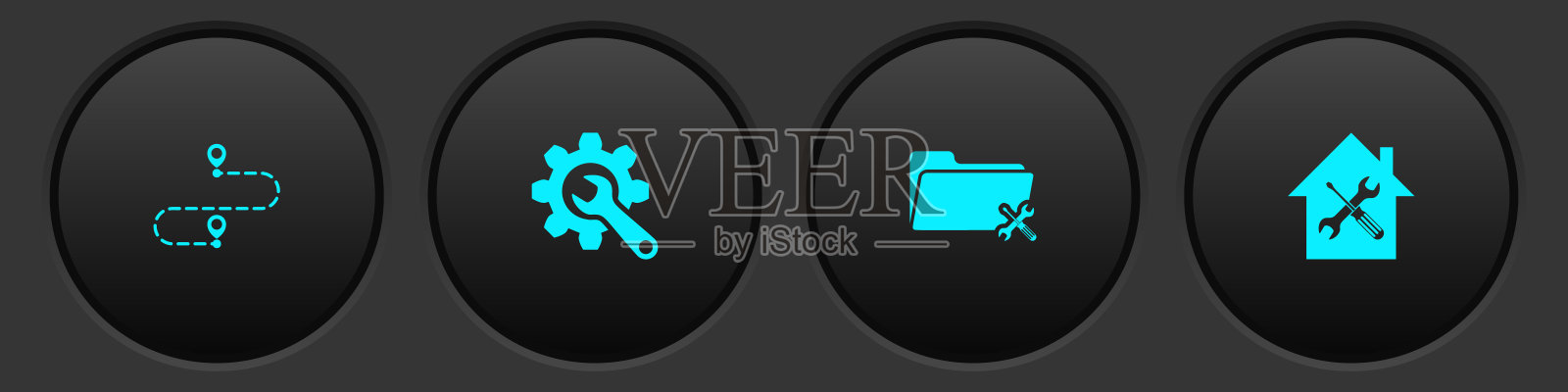 设置路线位置,扳手和齿轮,文件夹服务和房子图标。向量图标素材