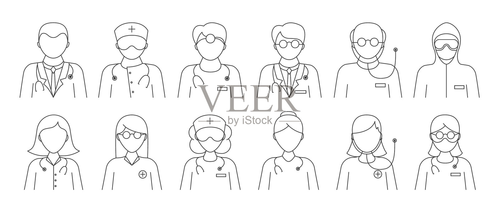 设置黑白线绘制医生图标图标素材