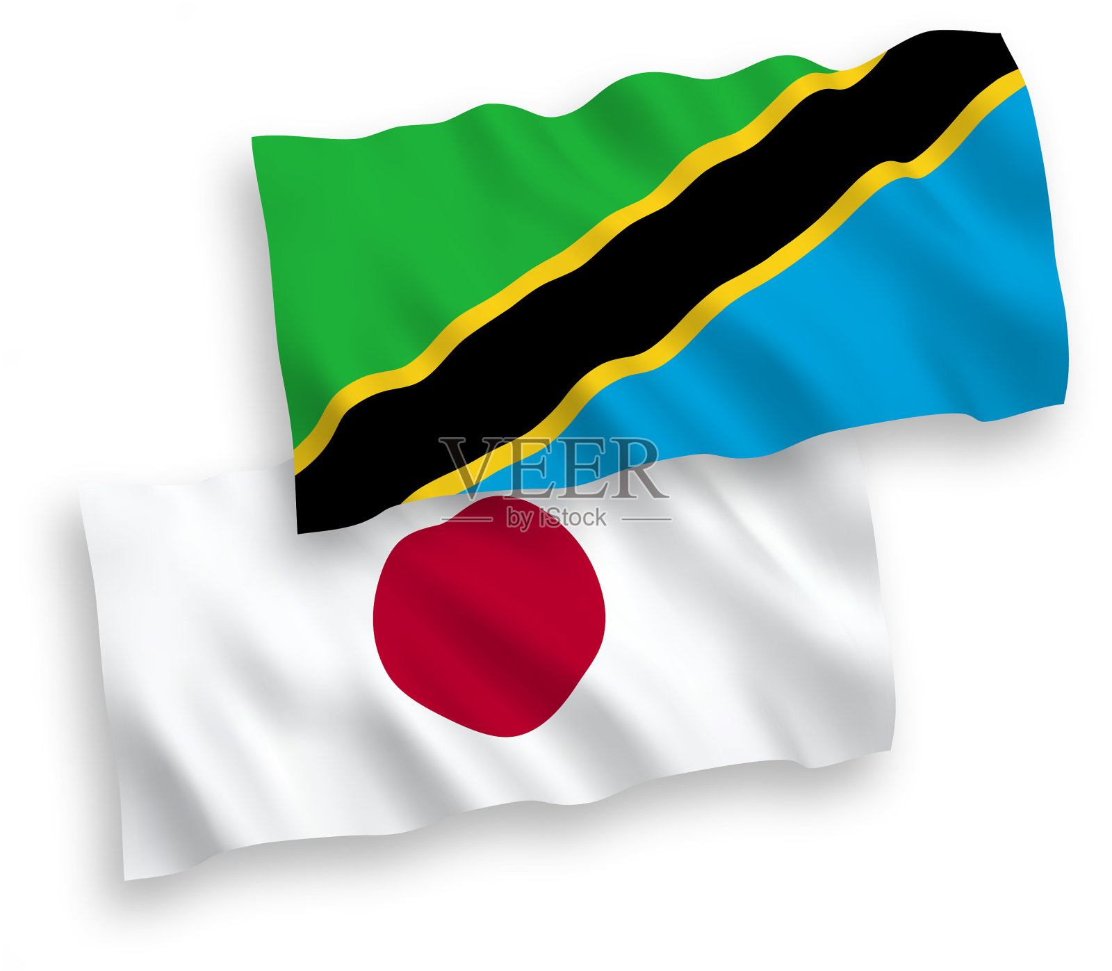 白色背景上的日本和坦桑尼亚国旗设计元素图片