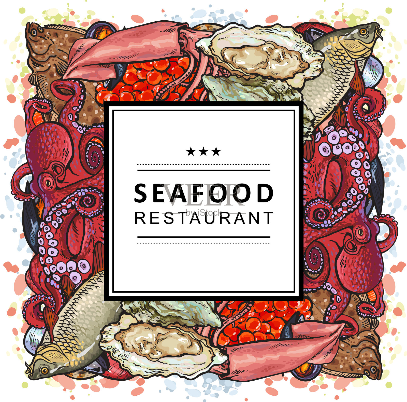 画出水下动物的食物图案插画图片素材