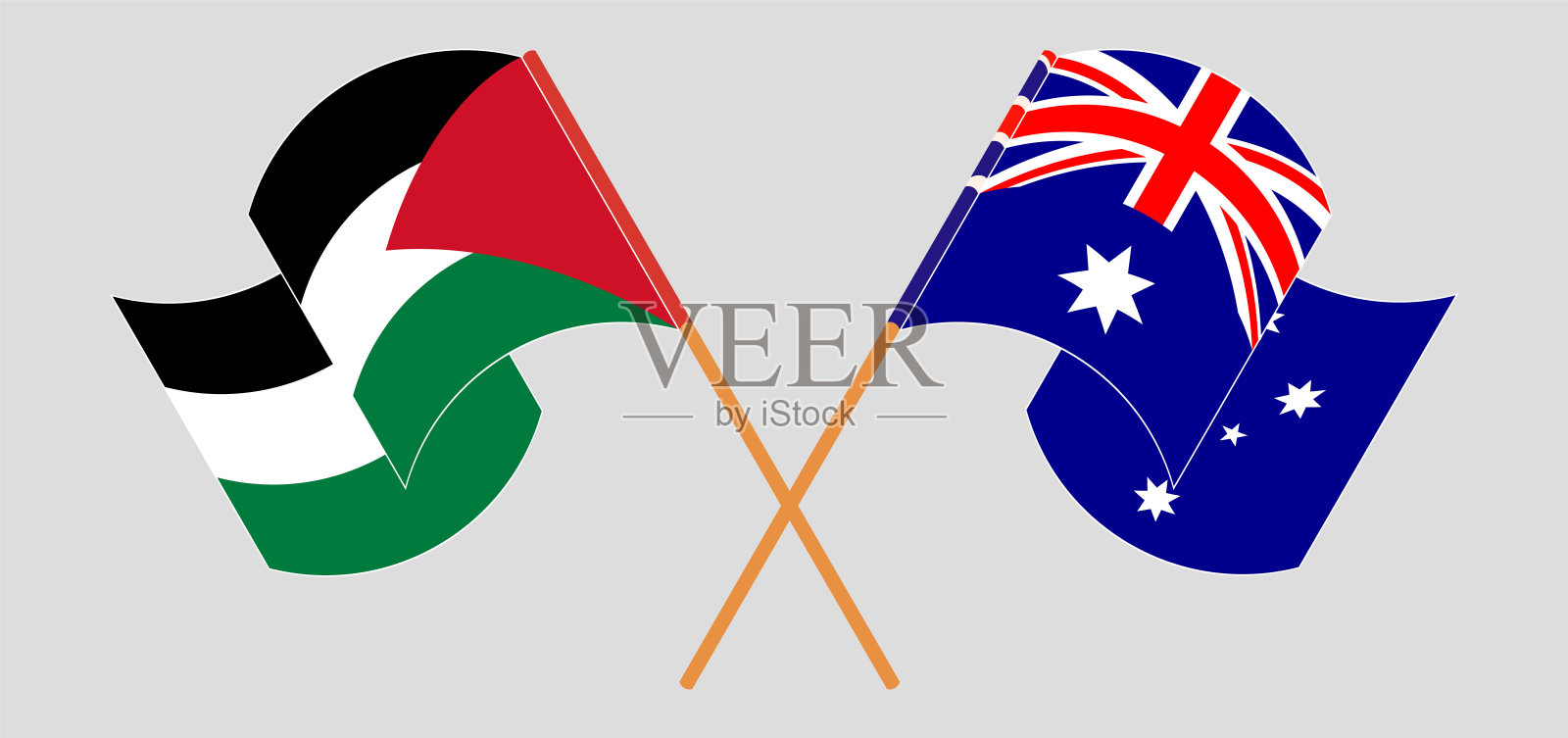 交叉挥舞着巴勒斯坦和澳大利亚的旗帜插画图片素材