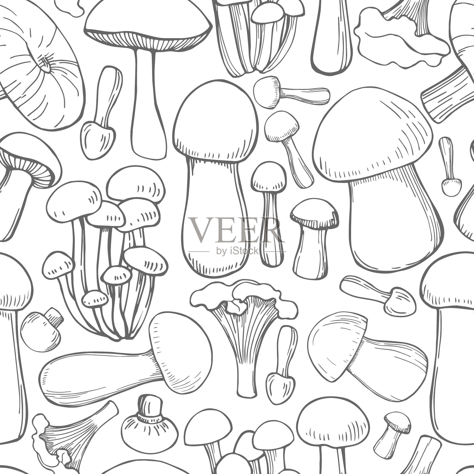 手绘蘑菇无缝图案插画图片素材