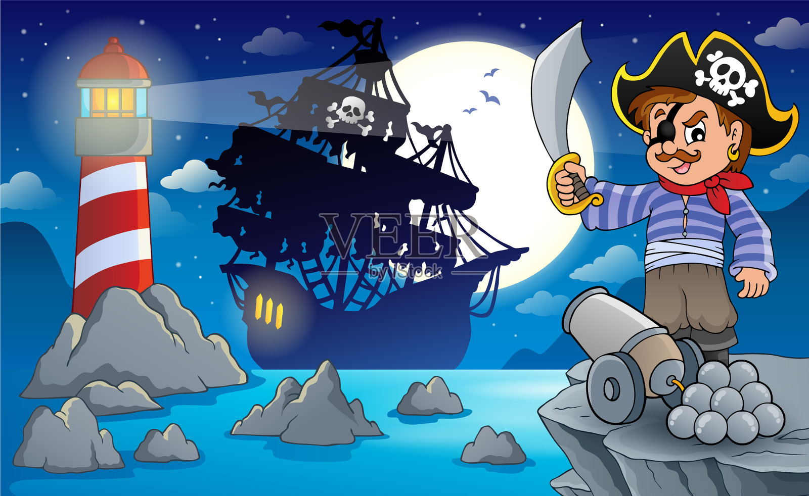 海盗夜景6插画图片素材