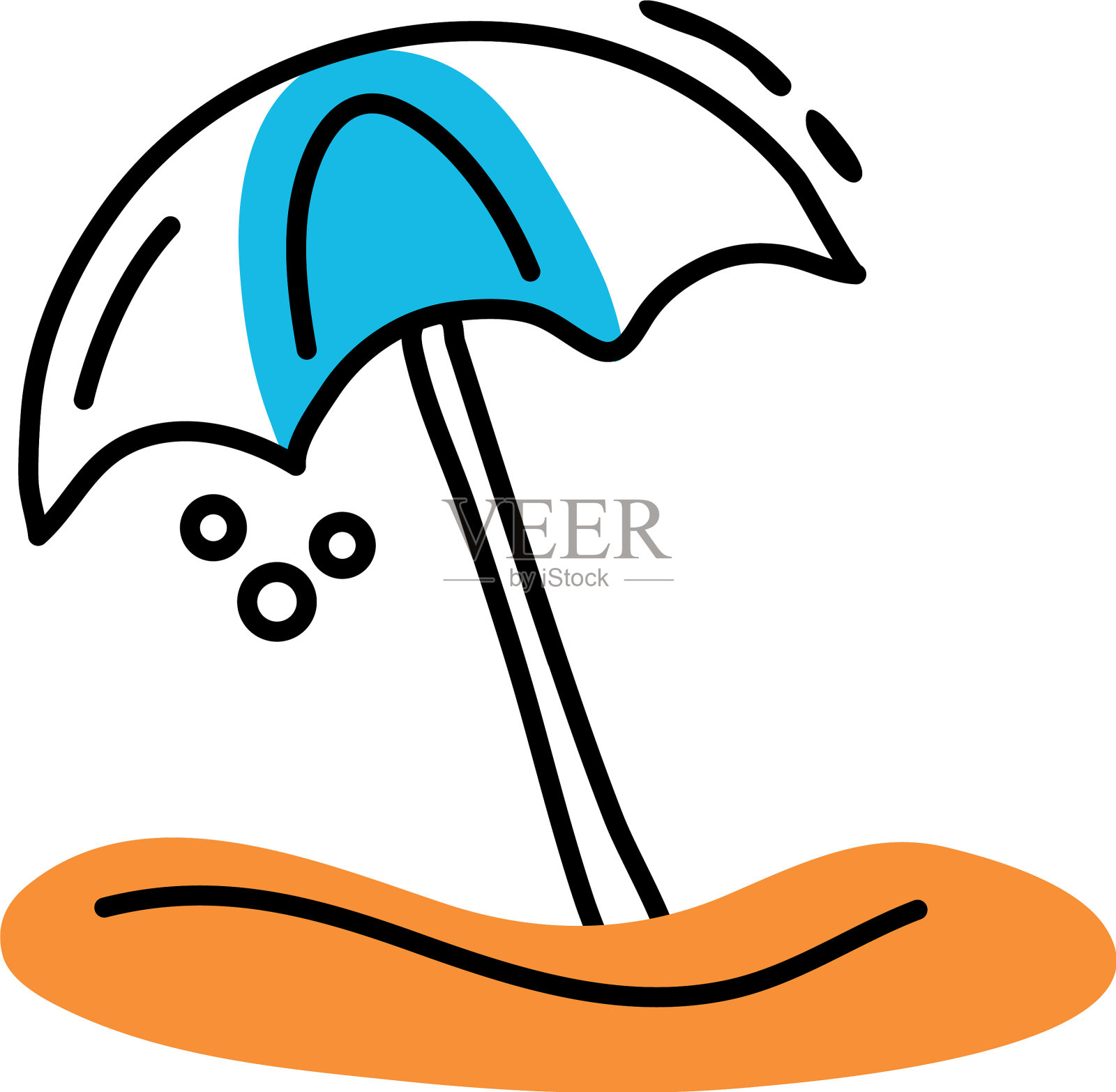 伞海滩线和填充图标设计元素图片