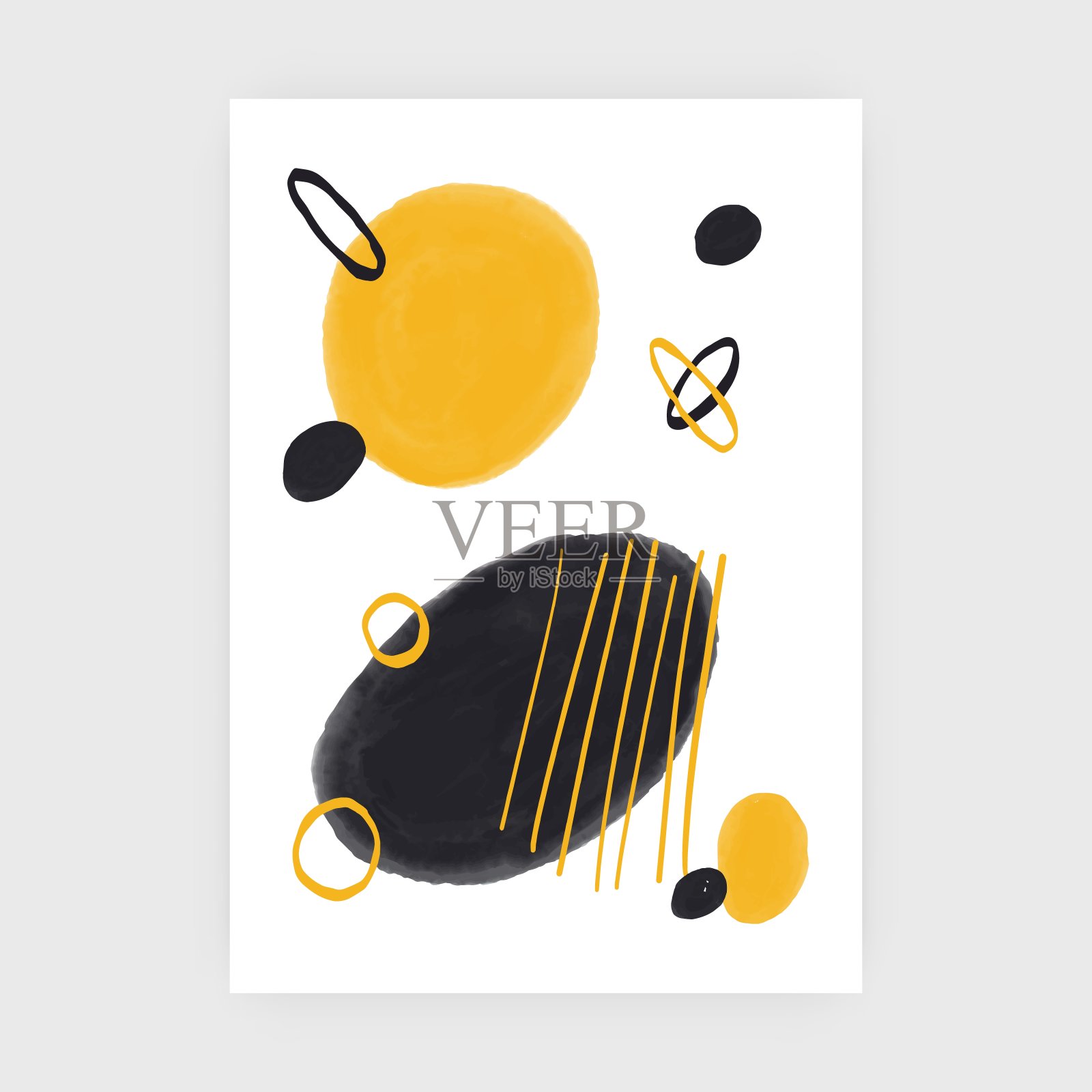 抽象极简主义水彩海报。当代艺术版画,简单的几何背景,粉彩造型的墙面装饰。向量插画图片素材