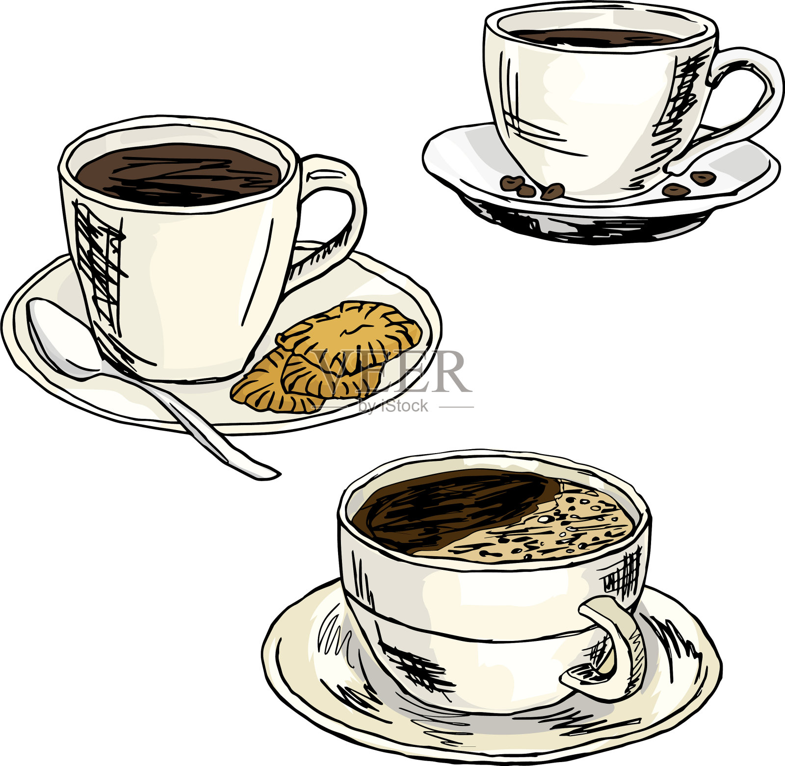 3对咖啡和咖啡绘画插画图片素材