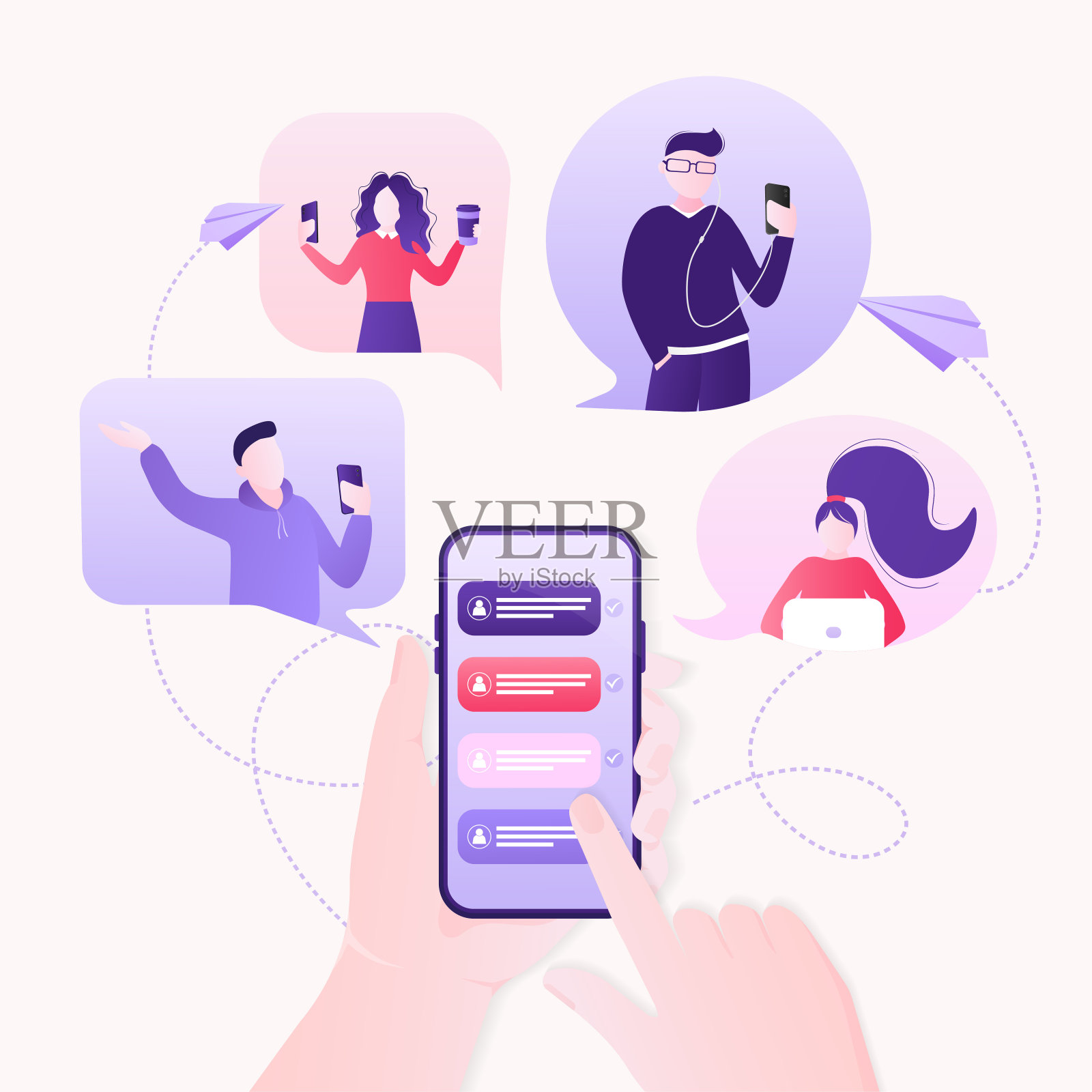 概念设计聊天人。文本向量。商务人士团队合作。社交媒体概念。平面矢量字符插图。人物说话。设计模板素材