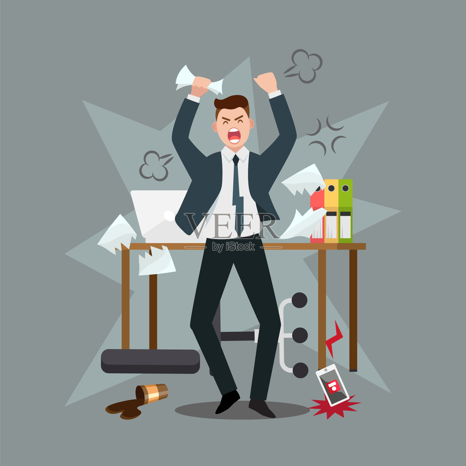 工作压力大,愤怒的商人插画图片素材