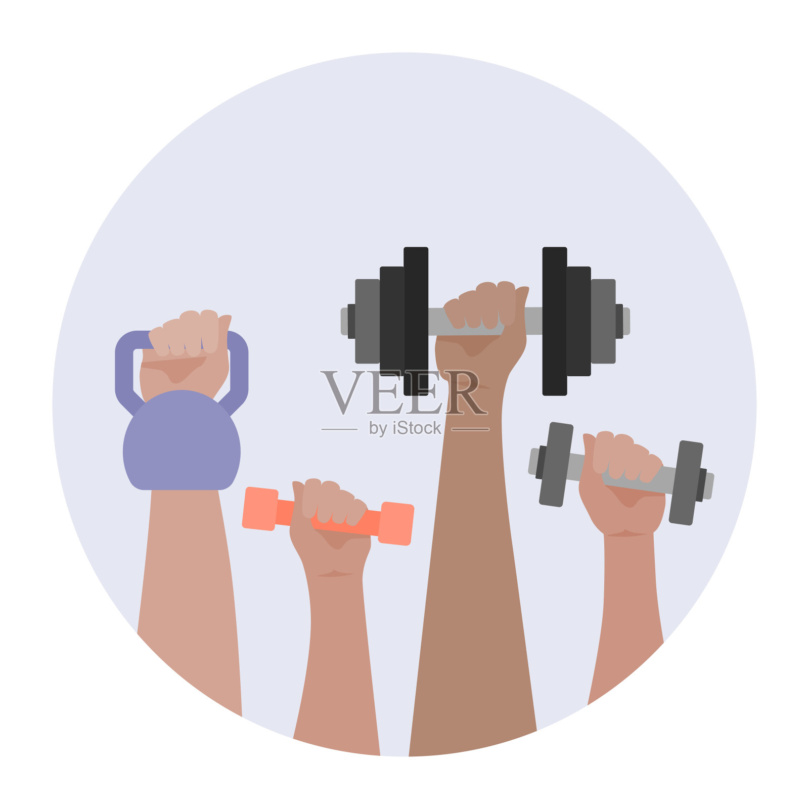 手握哑铃徽章设计。插画图片素材