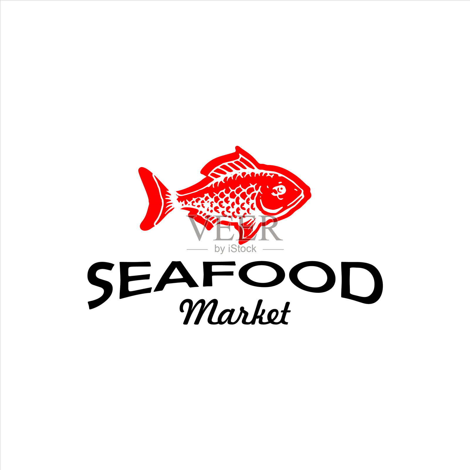 海鲜标志现代红色鱼剪影插画图片素材