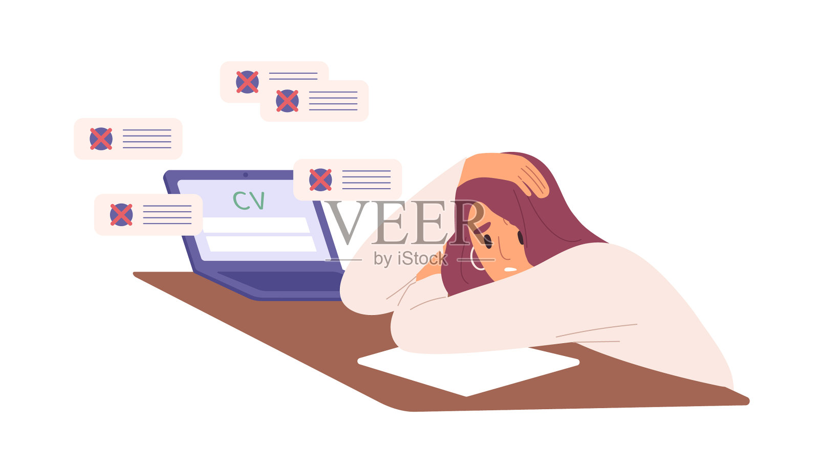 不快乐的女人与简历拒绝雇主设计元素图片