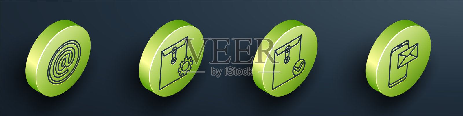 设置等距邮件和电子邮件信封设置图标素材