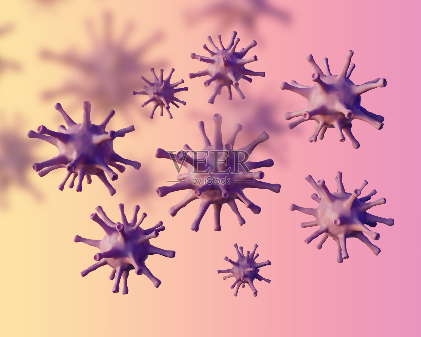 粉红色渐变背景上漂浮着美丽的病毒,冠状病毒概念,3d插图照片摄影图片