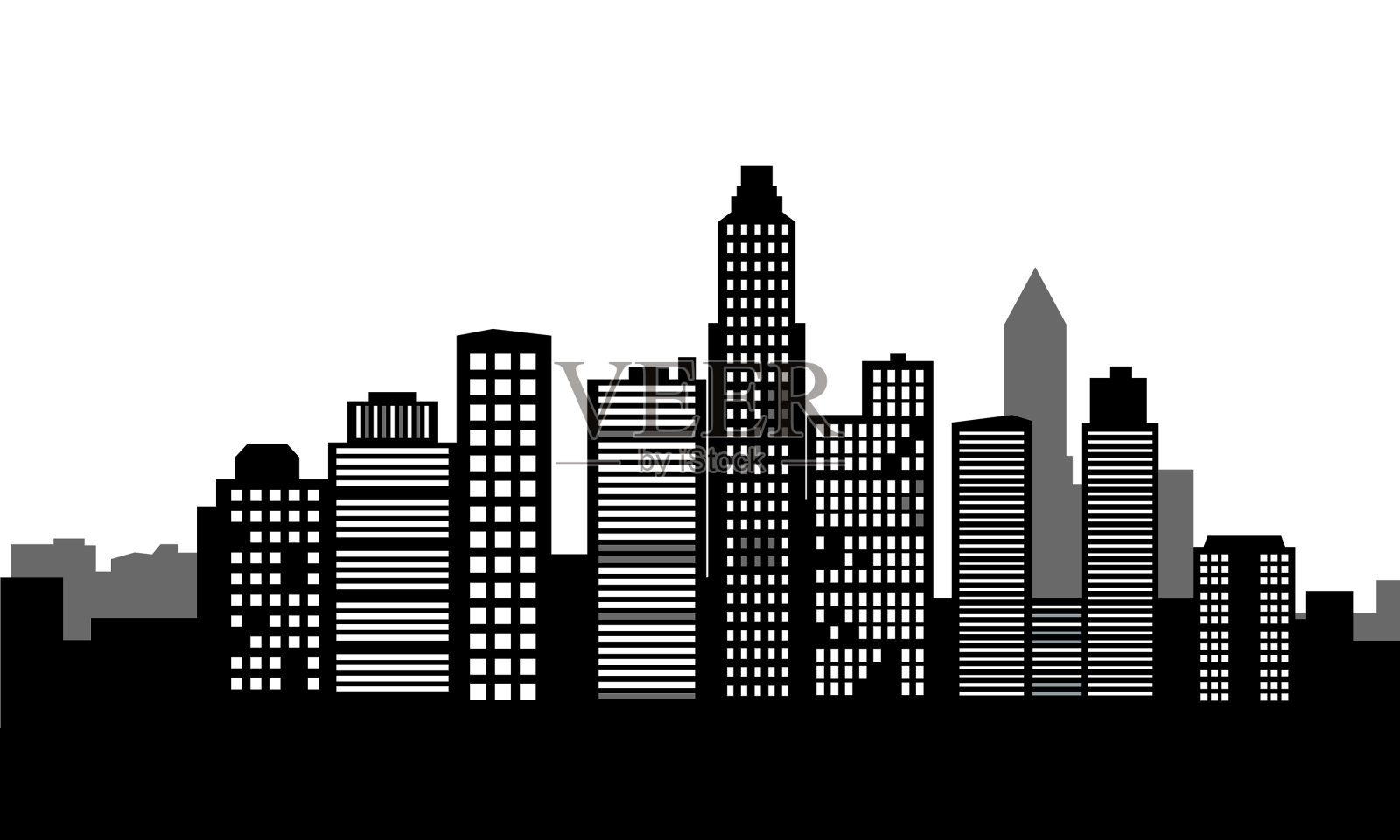 现代城市剪影摩天大楼和建筑物插画图片素材