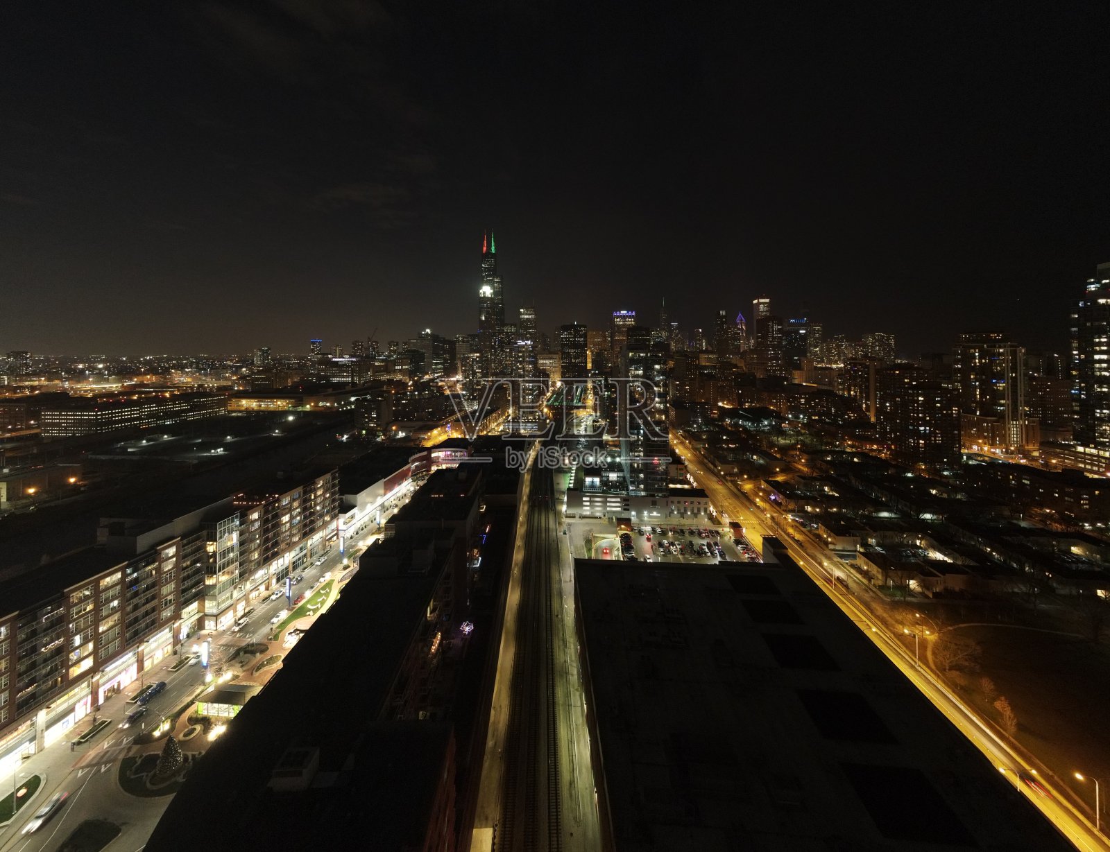 芝加哥天际鸟瞰图照片摄影图片