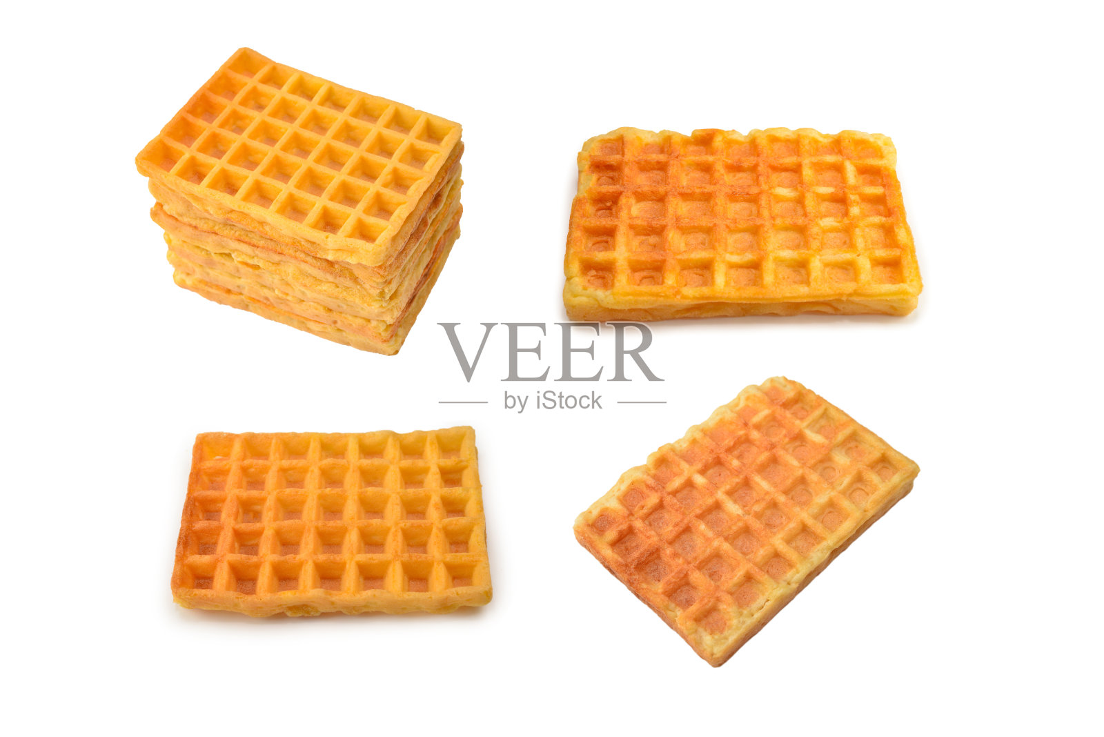 白底孤立的比利时华夫饼。照片摄影图片