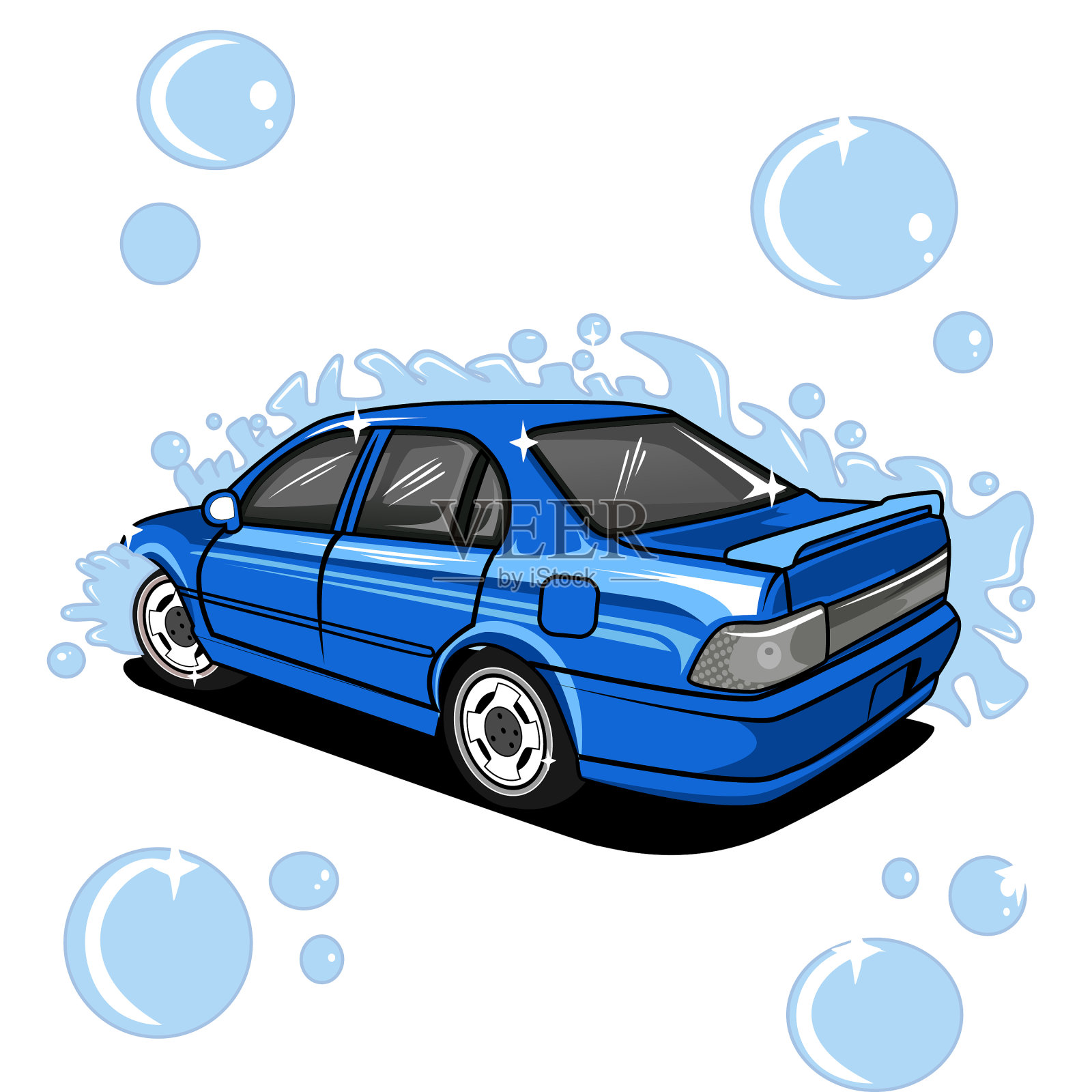 汽车丰田花冠与清洗背景水插画图片素材
