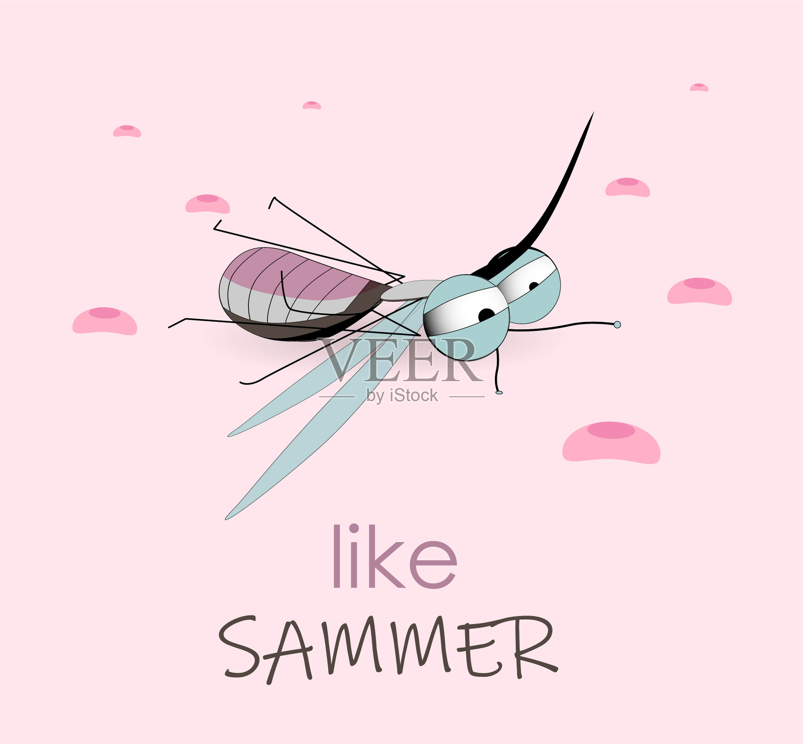 你好夏天蚊子喝血和谎言插画图片素材