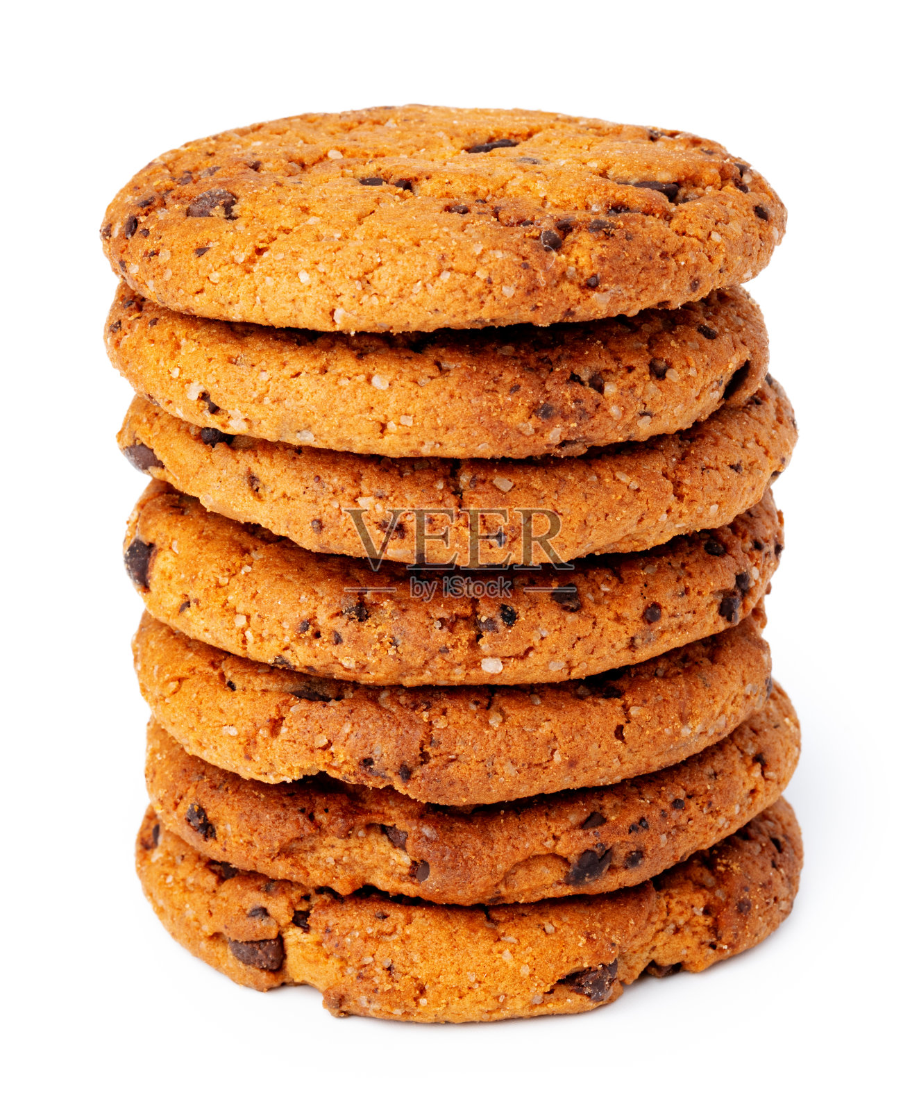 堆叠的巧克力曲奇孤立在白色背景照片摄影图片