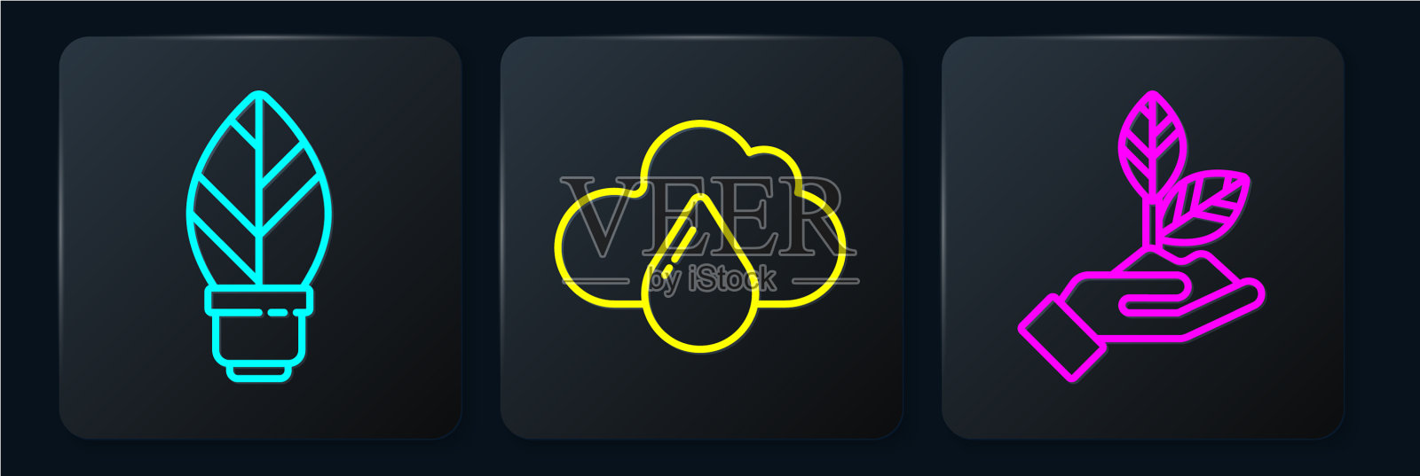 手持有叶植物的线灯泡图标素材