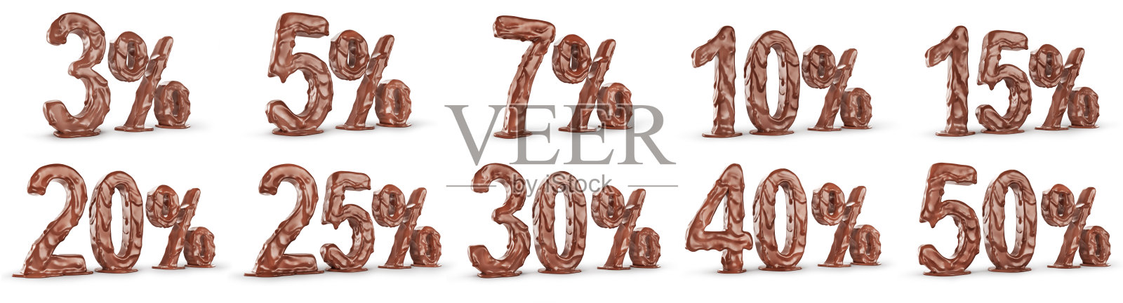 与白色背景下的巧克力不同的数字。三维演示照片摄影图片