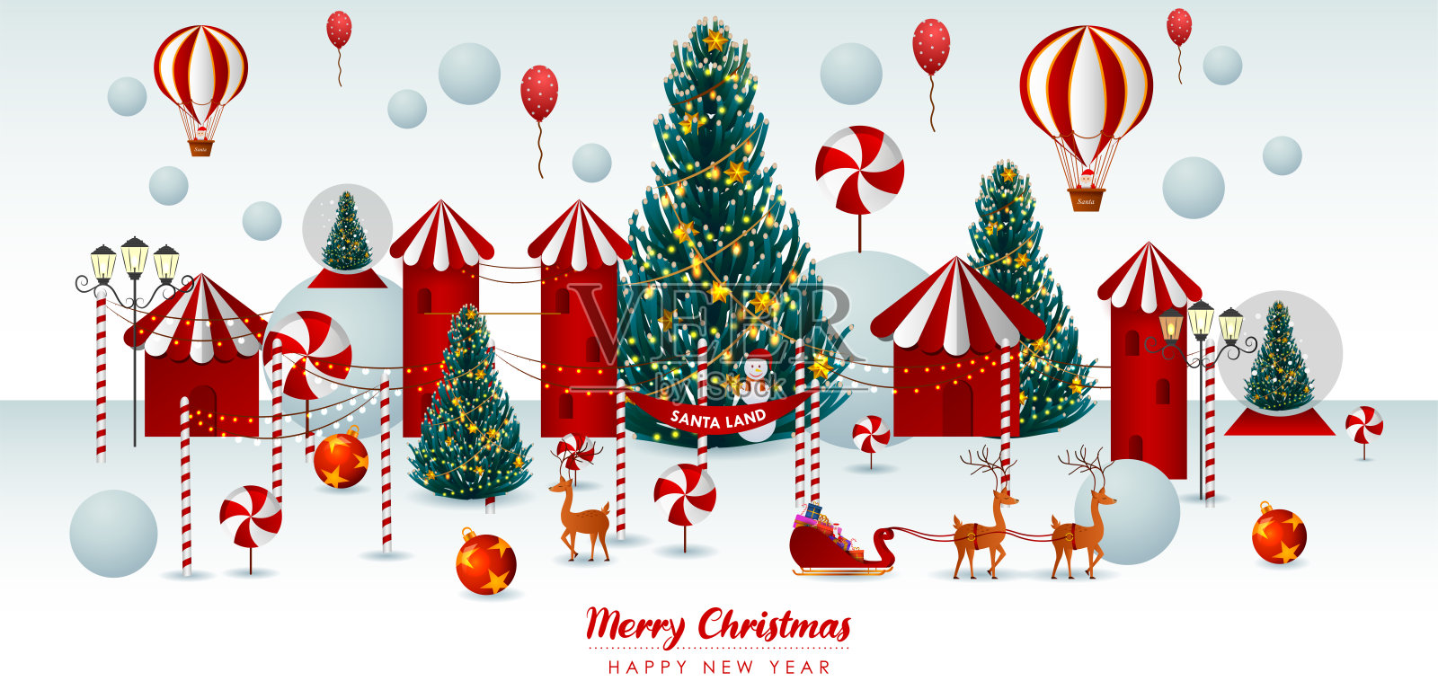 圣诞快乐和新年快乐的季节问候和节日背景插画图片素材