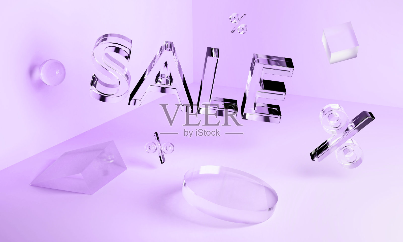 3D透明玻璃销售题字和几何形状的角度。的概念。照片摄影图片