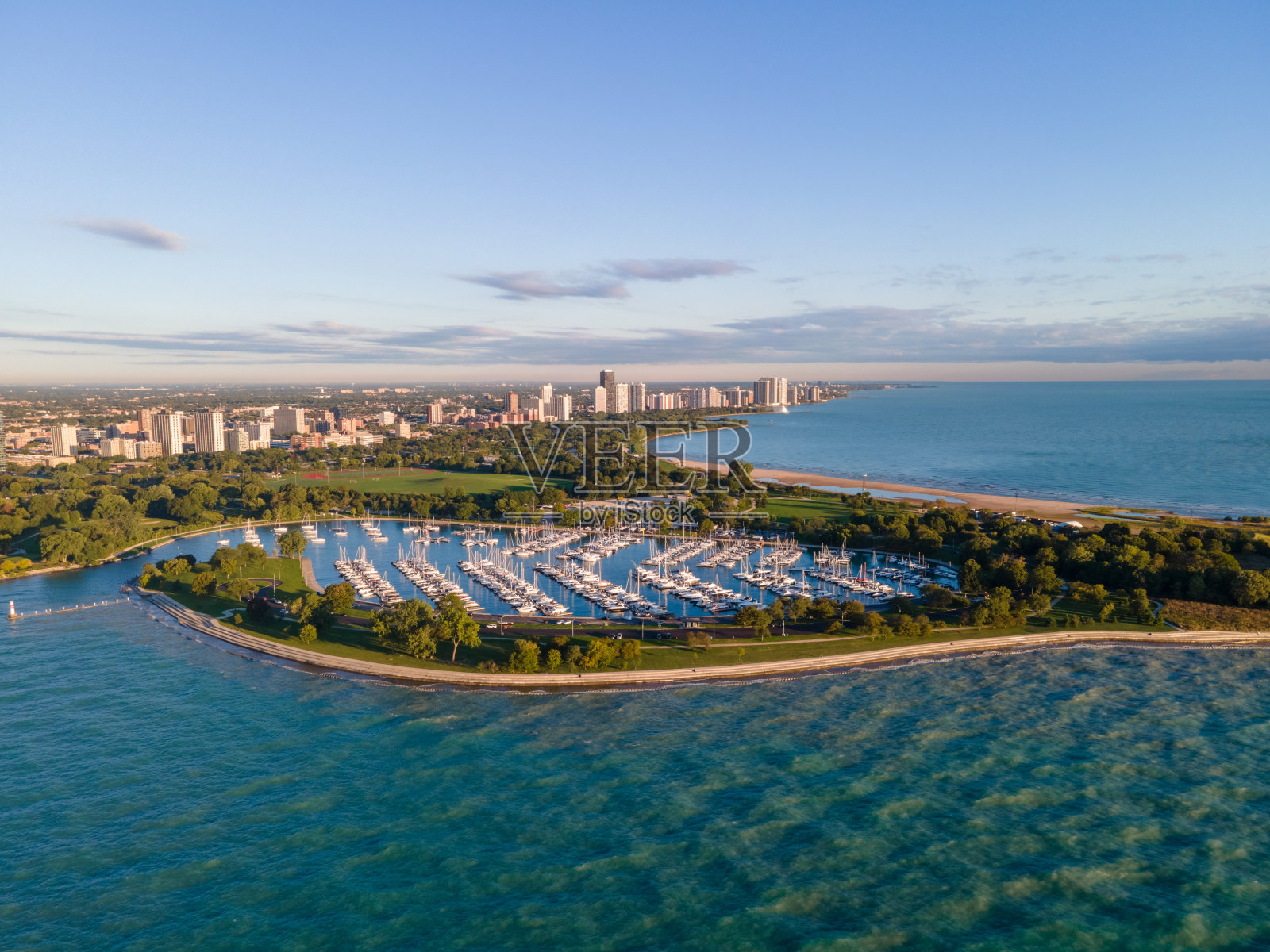 芝加哥天际鸟瞰图照片摄影图片