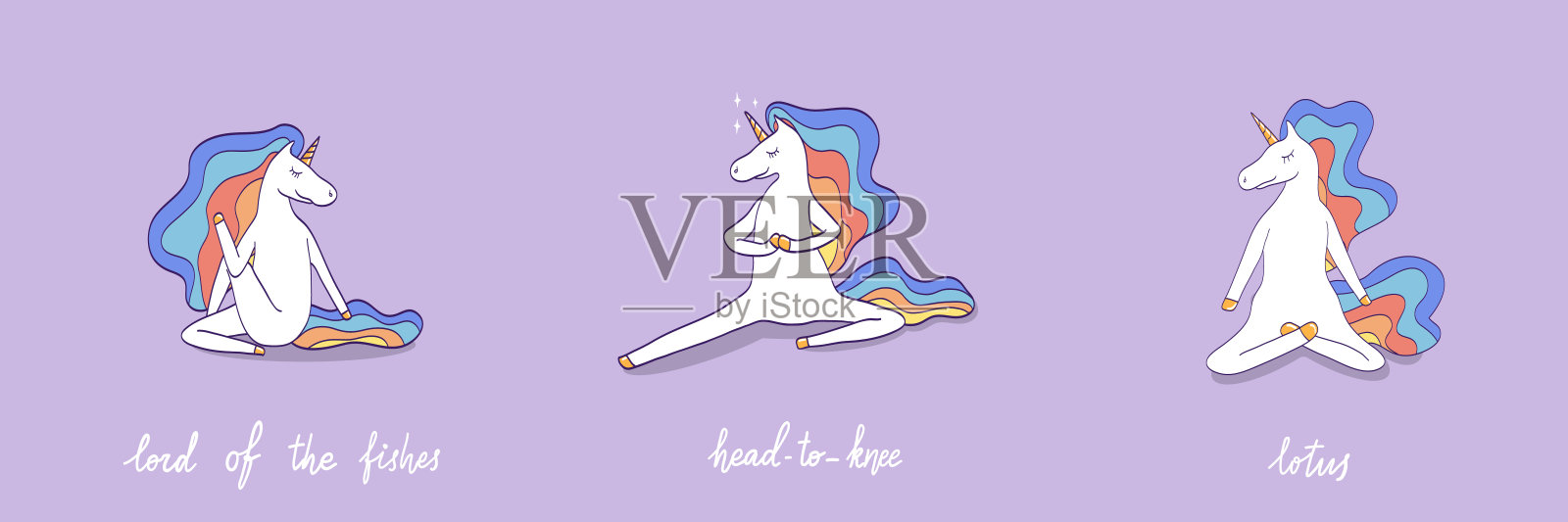 矢量独角兽设置做瑜伽插画图片素材