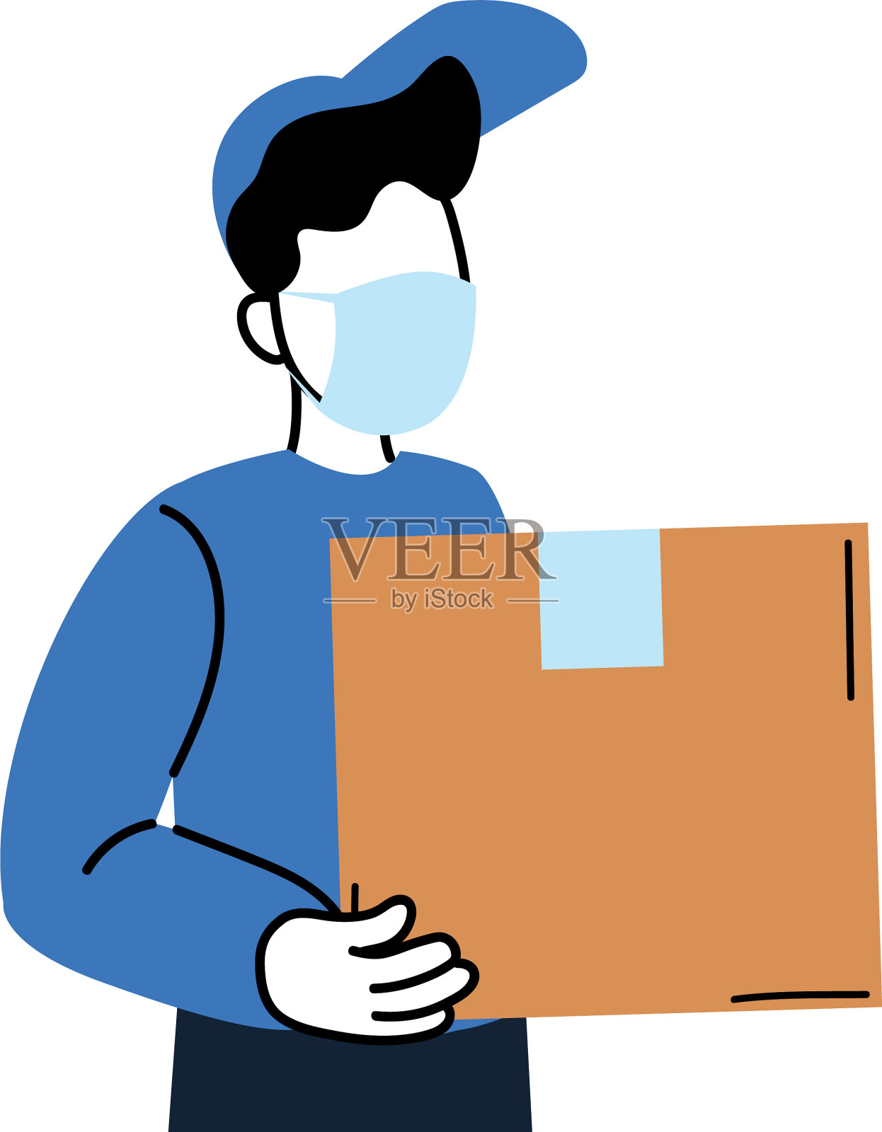 带面罩和盒子设计的送货员设计元素图片