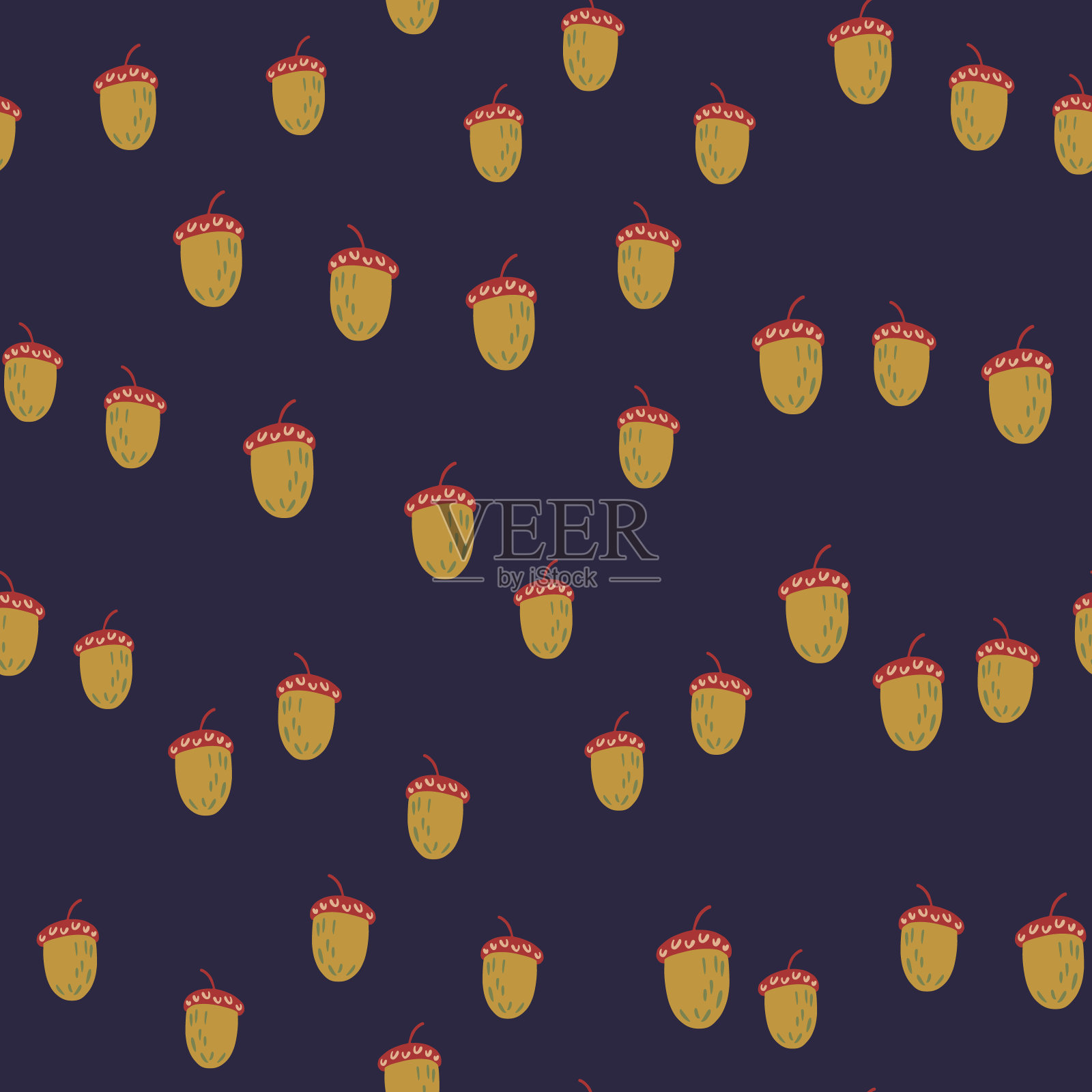 栗色小色调装饰无缝图案。海军蓝,暗色背景。随机打印。插画图片素材