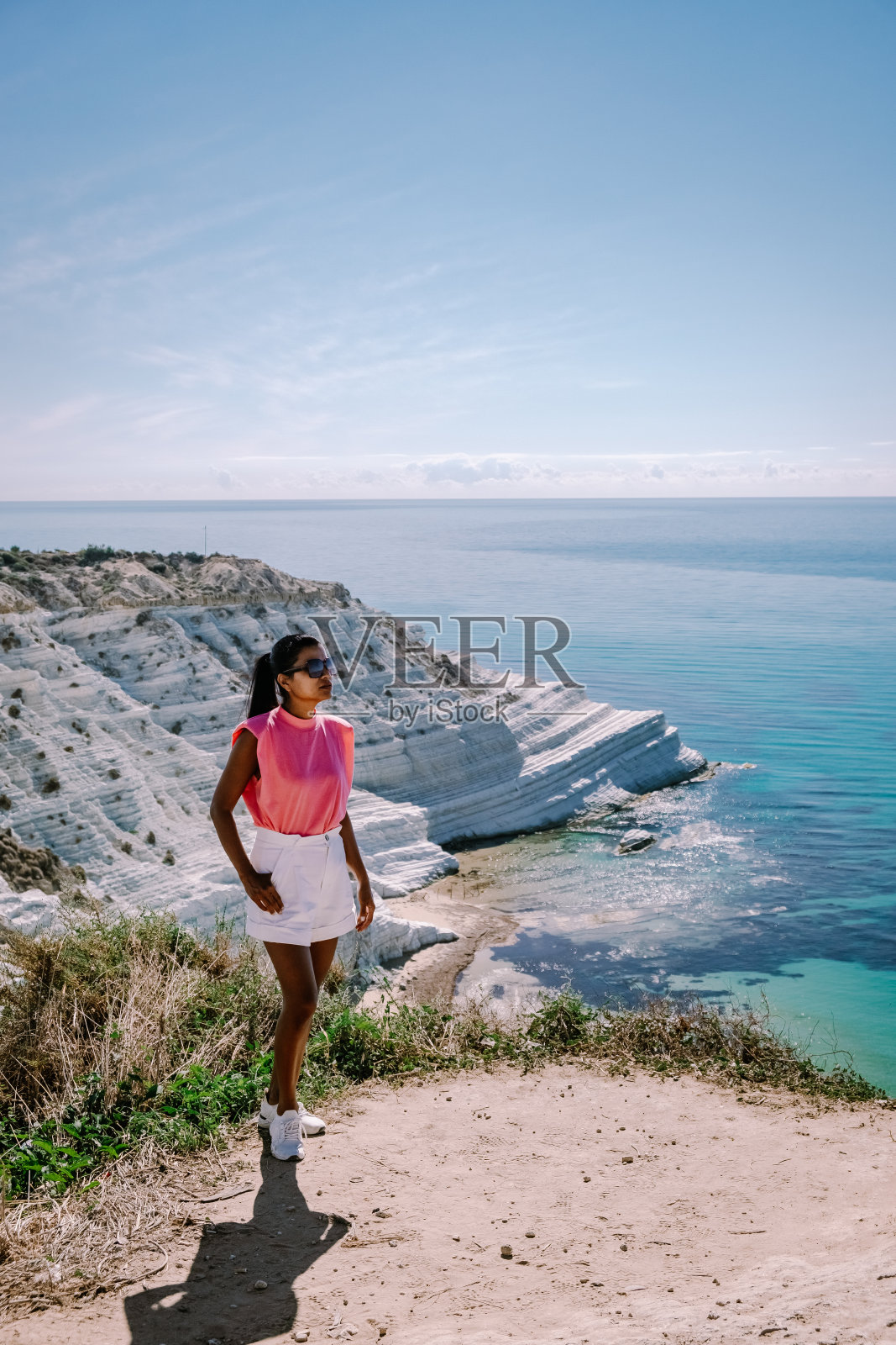 土耳其人的阶梯,意大利西西里岛,图尔奇Scala。意大利西西里岛南部,瑞尔蒙特海岸附近的一处岩石悬崖照片摄影图片