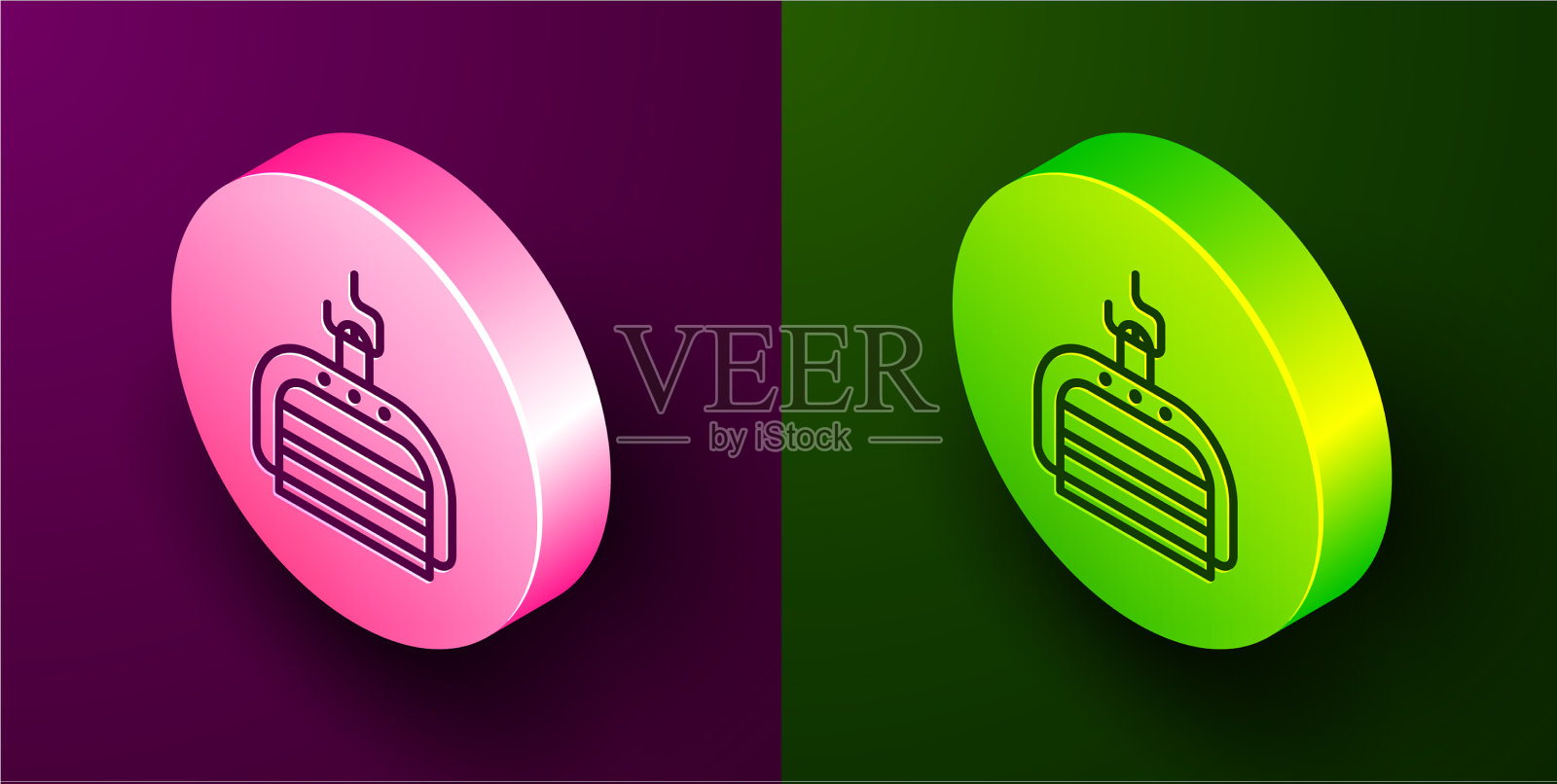 等距线滑雪升降机图标孤立在紫色图标素材