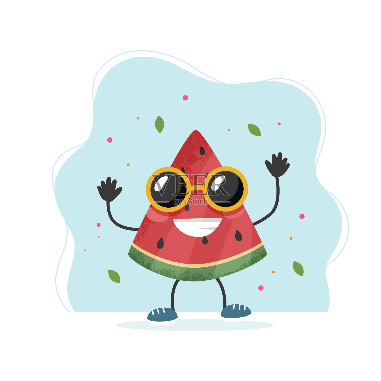 可爱的西瓜人物色彩缤纷的夏季设计设计元素图片