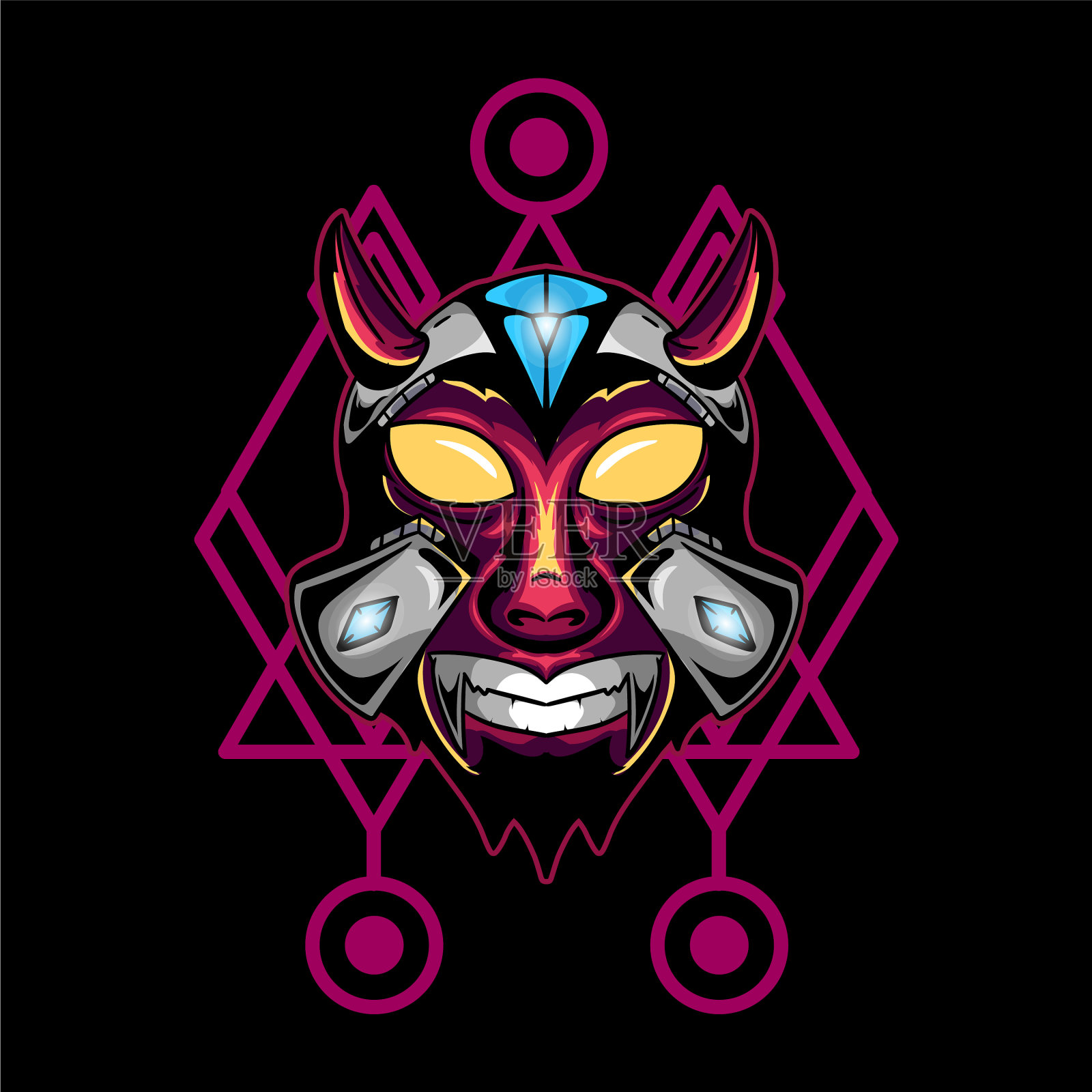 有角的头骨与钻石几何形状插画图片素材