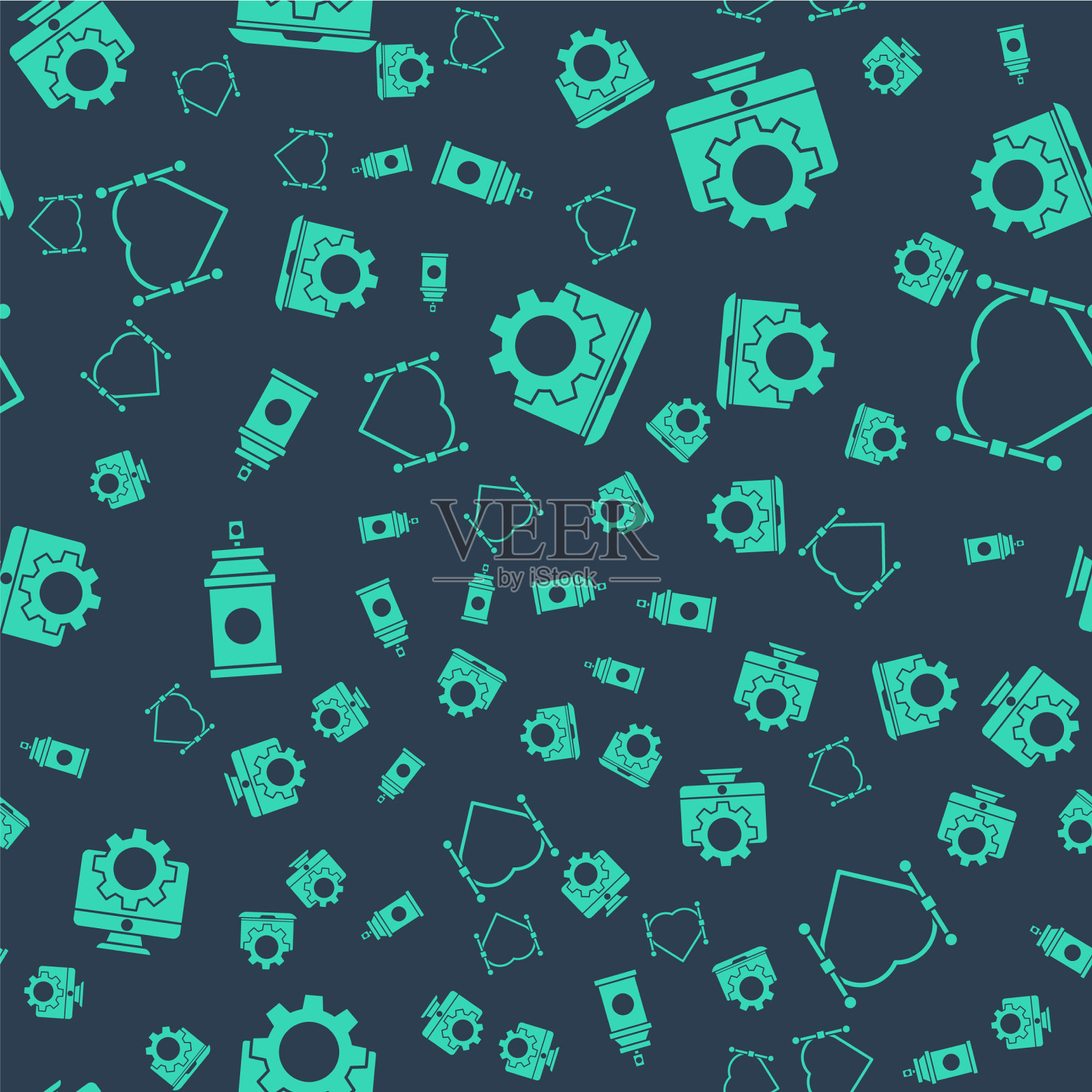 设置笔记本电脑和齿轮电脑显示器和齿轮图标素材