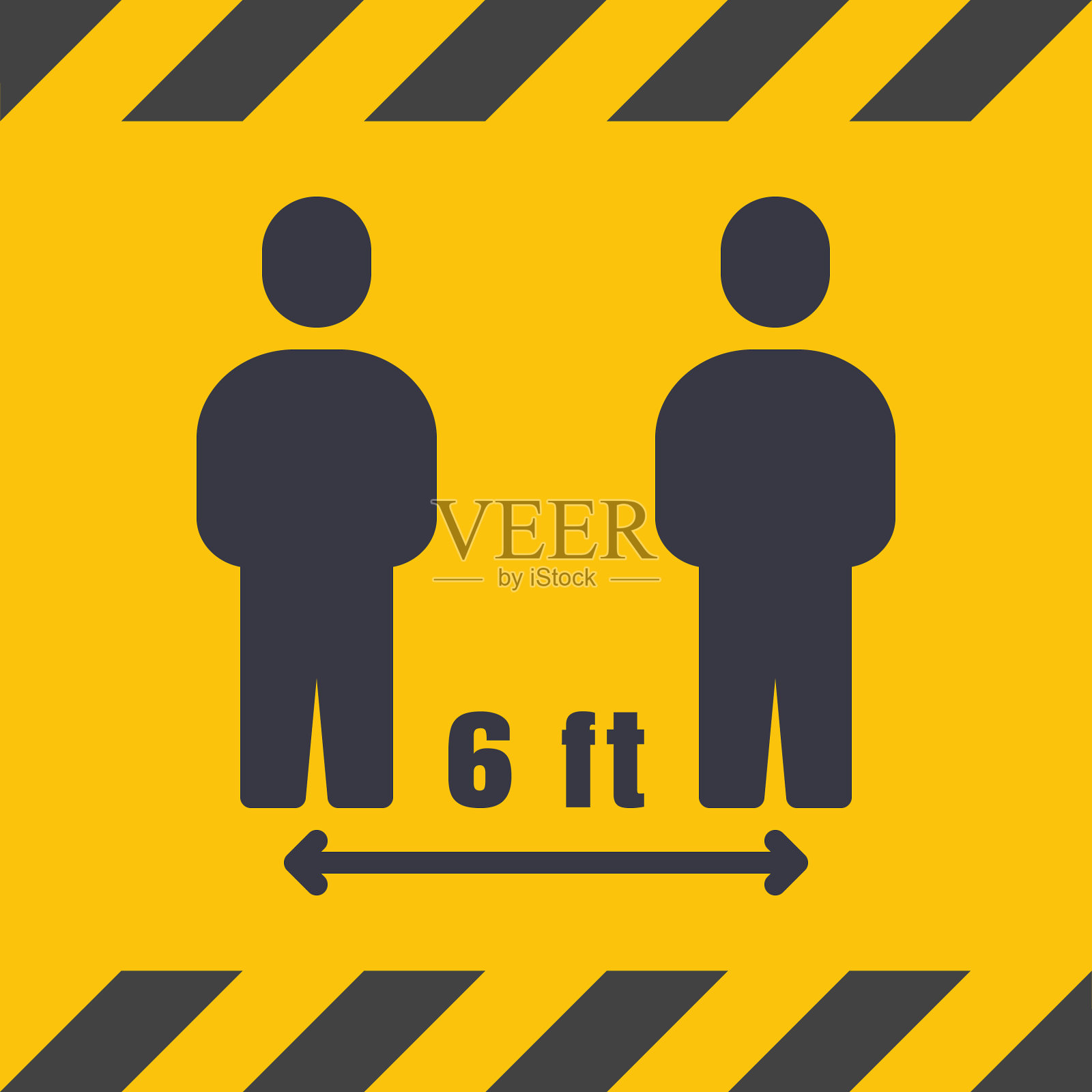 社交距离黄色警告标志与欧元插画图片素材