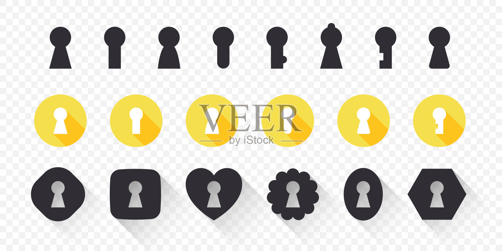 锁眼图标集。图标的概念。时髦的设计。锁的图标。钥匙孔矢量图标孤立在白色背景上。矢量图图标素材