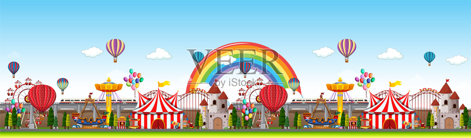 游乐园白天全景插画图片素材